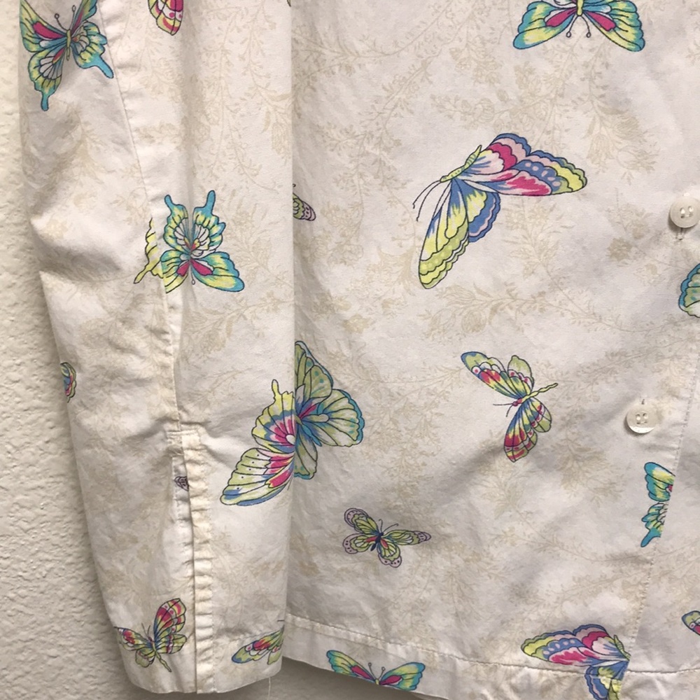 Karen Scott Sport Woman 1X Cotton Button Up Butterfly Blouse Top Off White - Picture 7 of 8